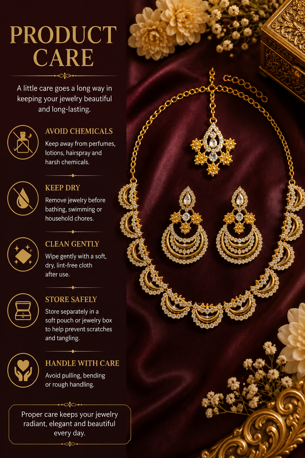 8900-3-SDO | Crescent Floral Crystal Necklace Set — SDO, view 4