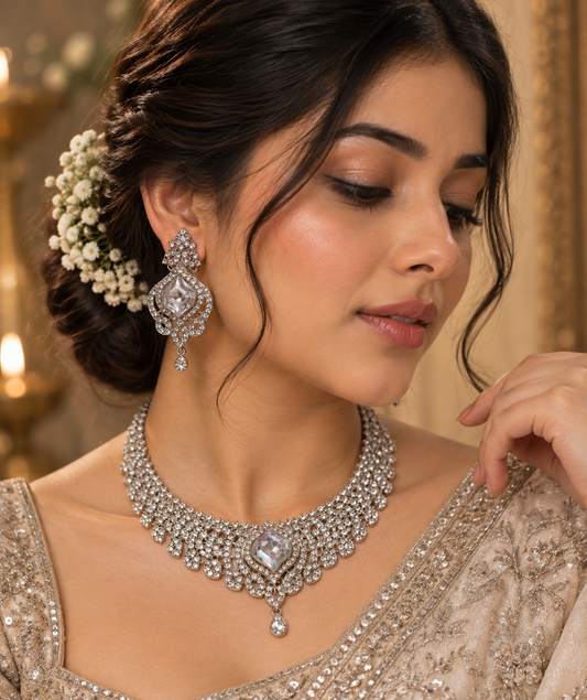 Floral Marquise Crystal Necklace Set - Chandelier by MSK Jewells