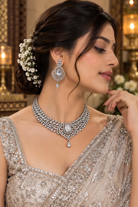 Emerald Cut Crystal Necklace Set - Chandelier by MSK Jewells