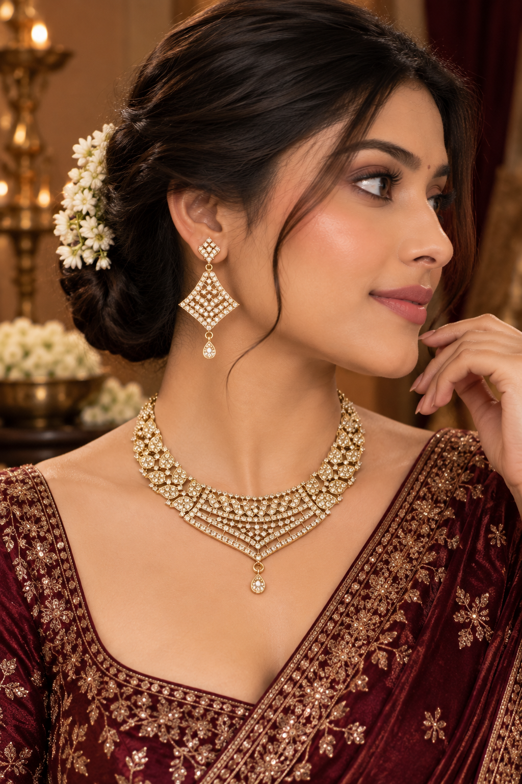 Crystal cascade necklace set, product gallery view 3