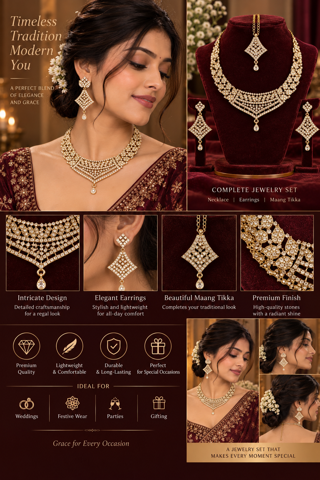 Crystal cascade necklace set, product gallery view 5