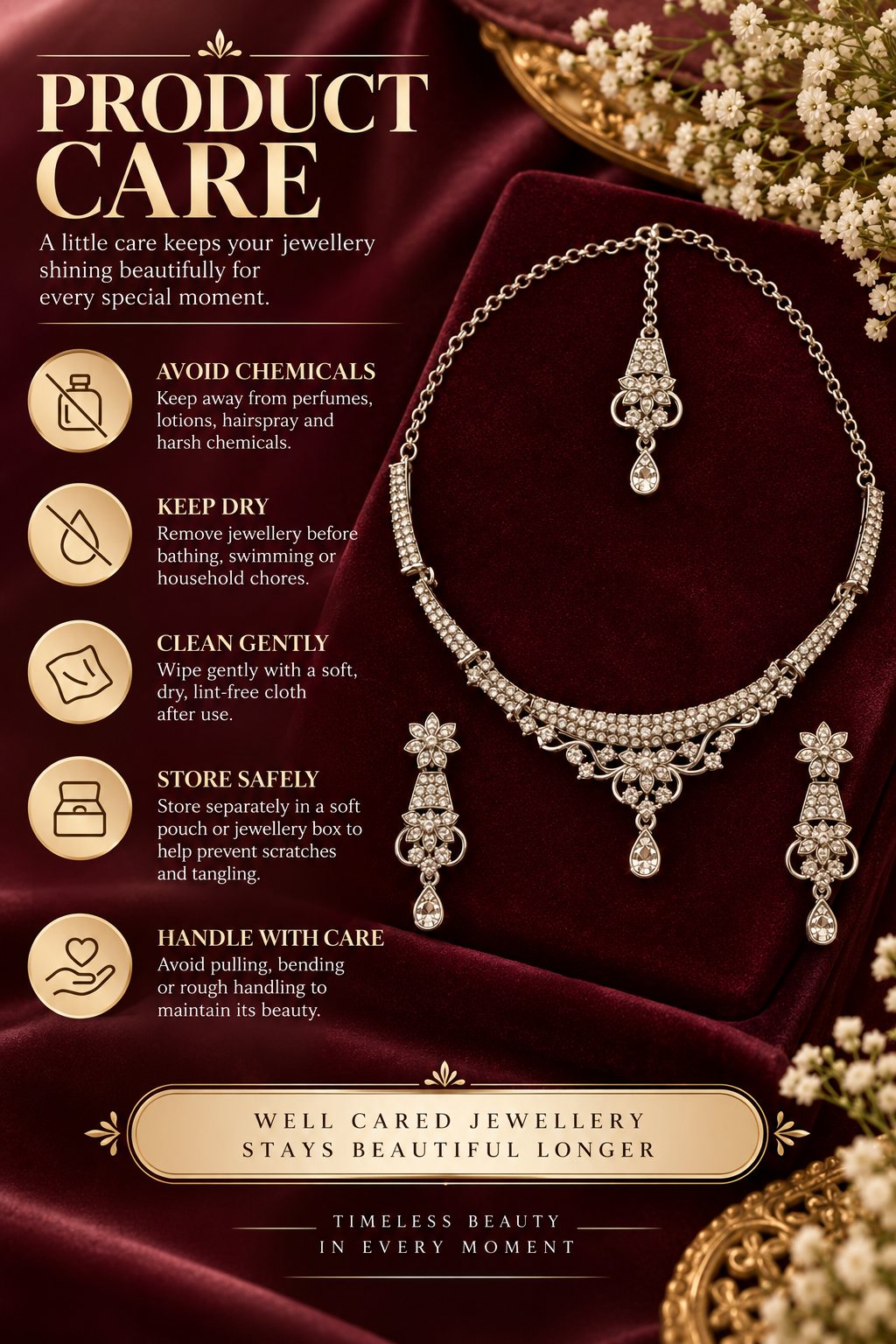 5600-14-R-W | Floral Choker Crystal Necklace Set — Rhodium White, view 10