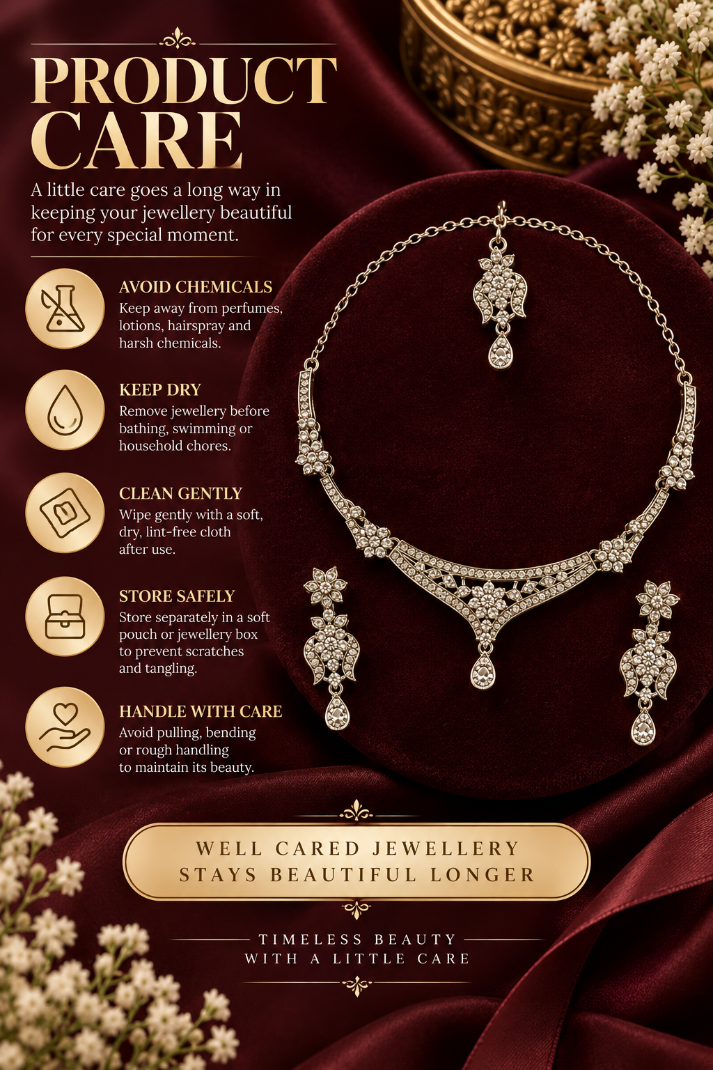5600-14-R-W | Floral Choker Crystal Necklace Set — Rhodium White, view 4