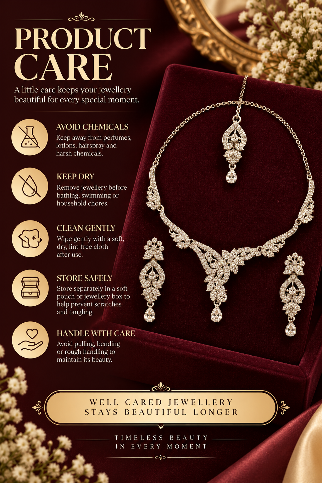 5600-15-R-W | Floral Vine Crystal Necklace Set — Rhodium White, view 2