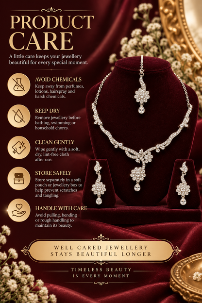 5600-16-R-W | Floral Branch Crystal Necklace Set — Rhodium White, view 5