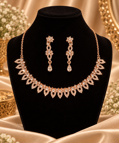 6500-10-ROS-W | Marquise Drop Crystal Necklace Set — Rose White, view 1