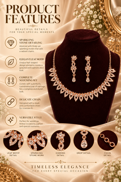 6500-10-ROS-W | Marquise Drop Crystal Necklace Set — Rose White, view 2