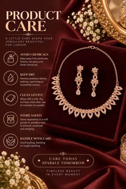6500-10-ROS-W | Marquise Drop Crystal Necklace Set — Rose White, view 4