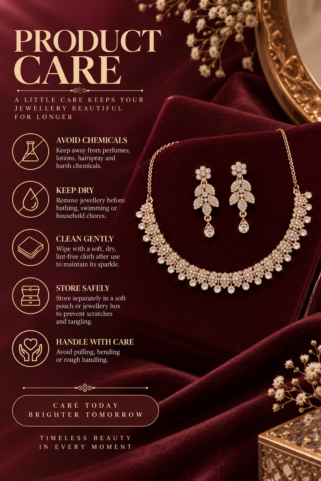 6500-11-ROS-W | Floral Leaf Crystal Necklace Set — Rose White, view 4