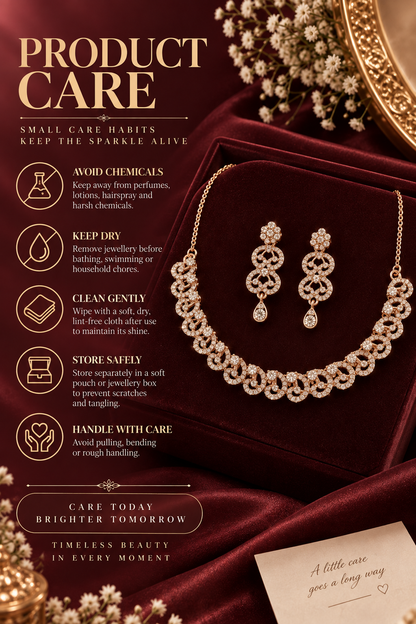 6500-12-ROS-W | Interlocking Heart Crystal Necklace Set — Rose White, view 5