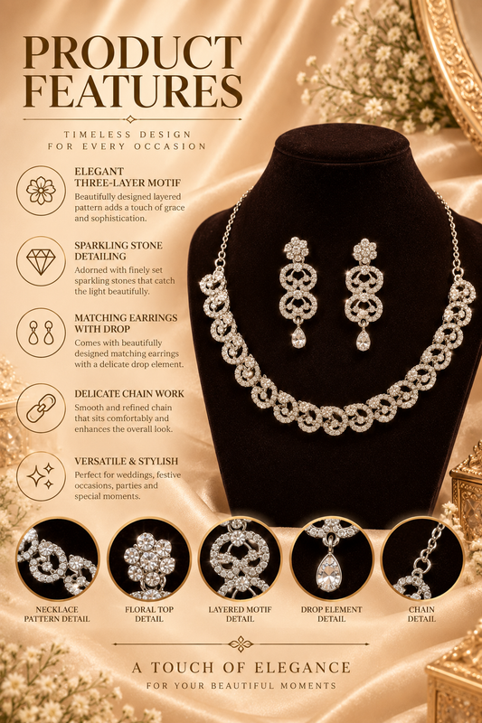 6500-12-R-W | Interlocking Heart Crystal Necklace Set — Rhodium White, view 2