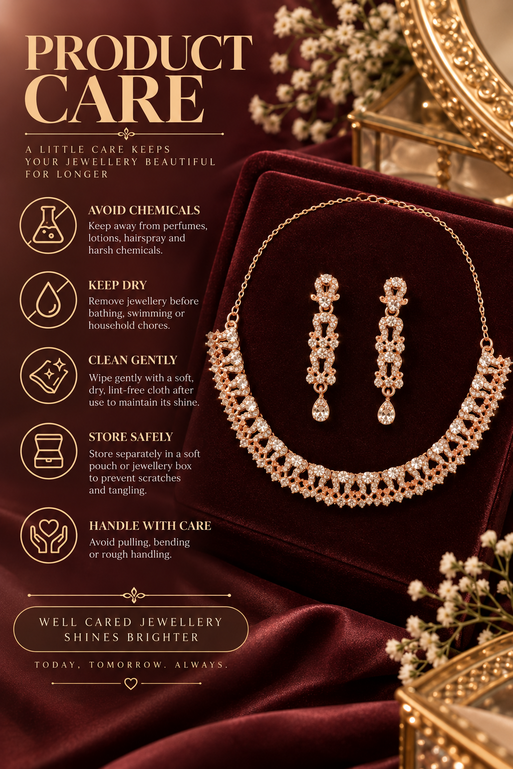 6500-13-ROS-W | Floral Lattice Crystal Necklace Set — Rose White, view 4