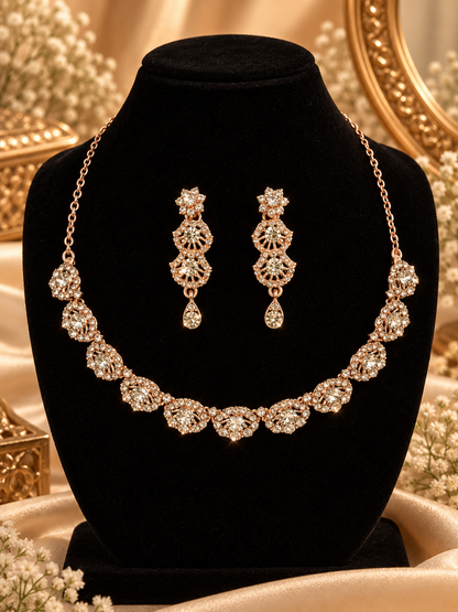 6500-4-ROS-W | Geometric Crystal Necklace Set — Rose White, view 1
