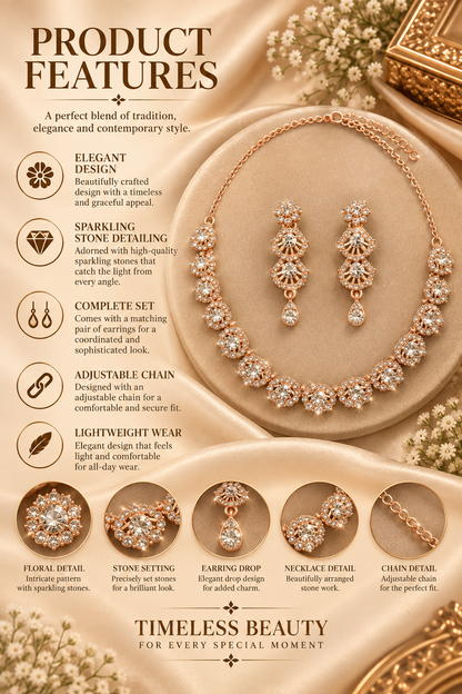 6500-4-ROS-W | Geometric Crystal Necklace Set — Rose White, view 2