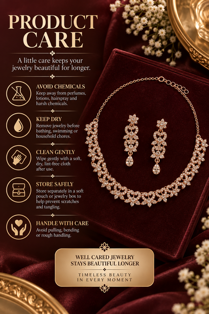6500-5-ROS-W | Leaf Motif Crystal Necklace Set — Rose White, view 5