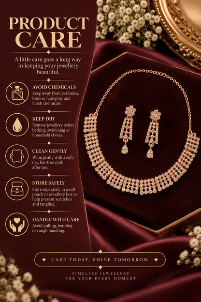 6500-7-ROS-W | Lattice Fringe Crystal Necklace Set — Rose White, view 2