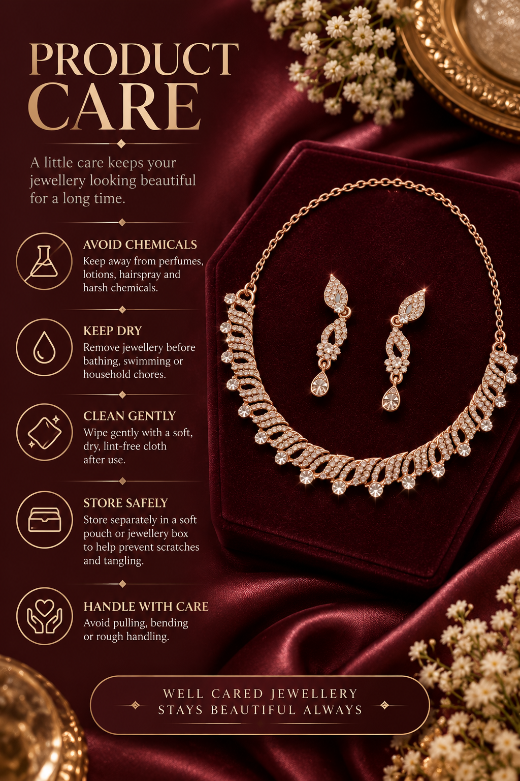 6500-8-ROS-W | Leaf Drop Crystal Necklace Set — Rose White, view 4