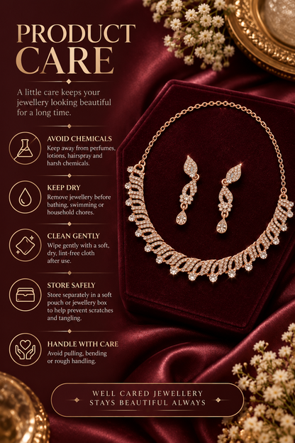 6500-8-ROS-W | Leaf Drop Crystal Necklace Set — Rose White, view 4