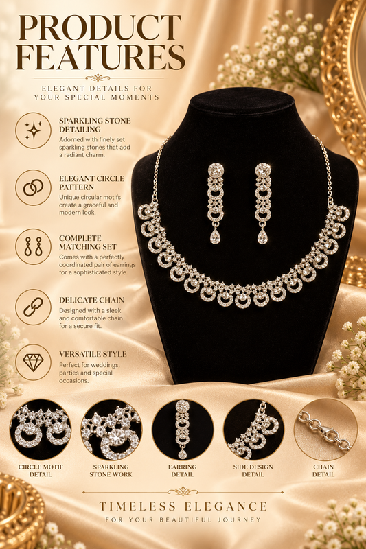 6500-9-R-W | Crescent Drop Crystal Necklace Set — Rhodium White, view 2