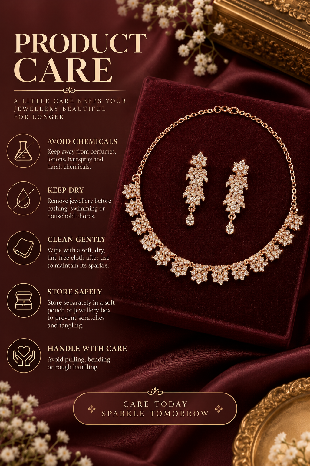 6500-9-ROS-W | Crescent Drop Crystal Necklace Set — Rose White, view 4