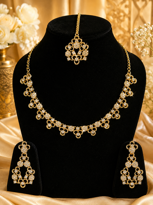8900-1-SDO | Floral Clover Crystal Necklace Set — SDO, view 1