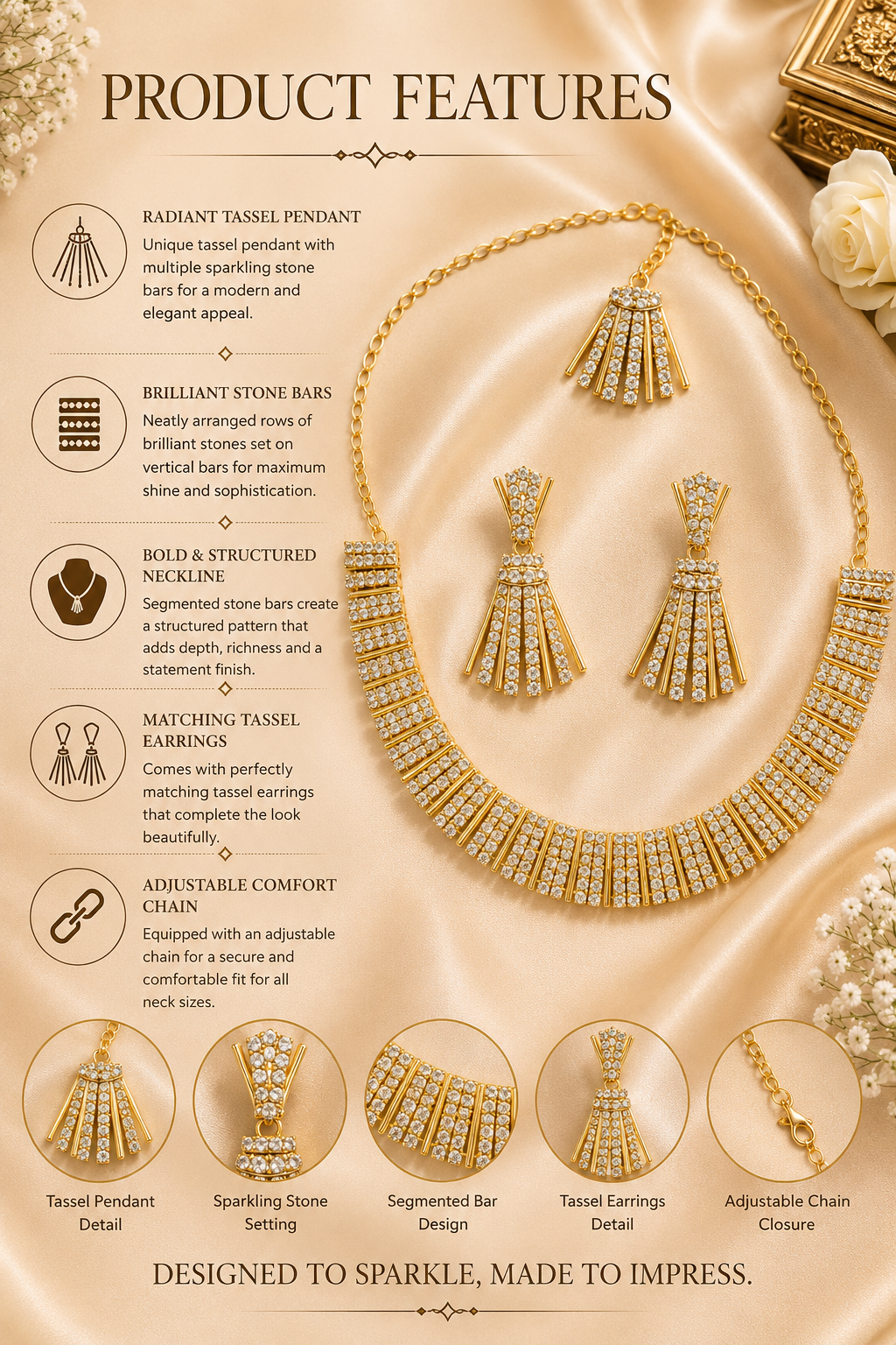 8900-2-SDO | Crystal Fringe Necklace Set — SDO, view 2