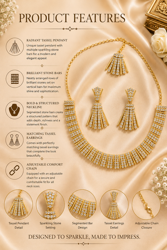 8900-2-SDO | Crystal Fringe Necklace Set — SDO, view 2