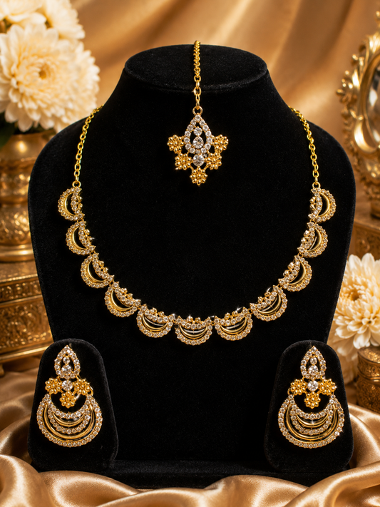 8900-3-SDO | Crescent Floral Crystal Necklace Set — SDO, view 1