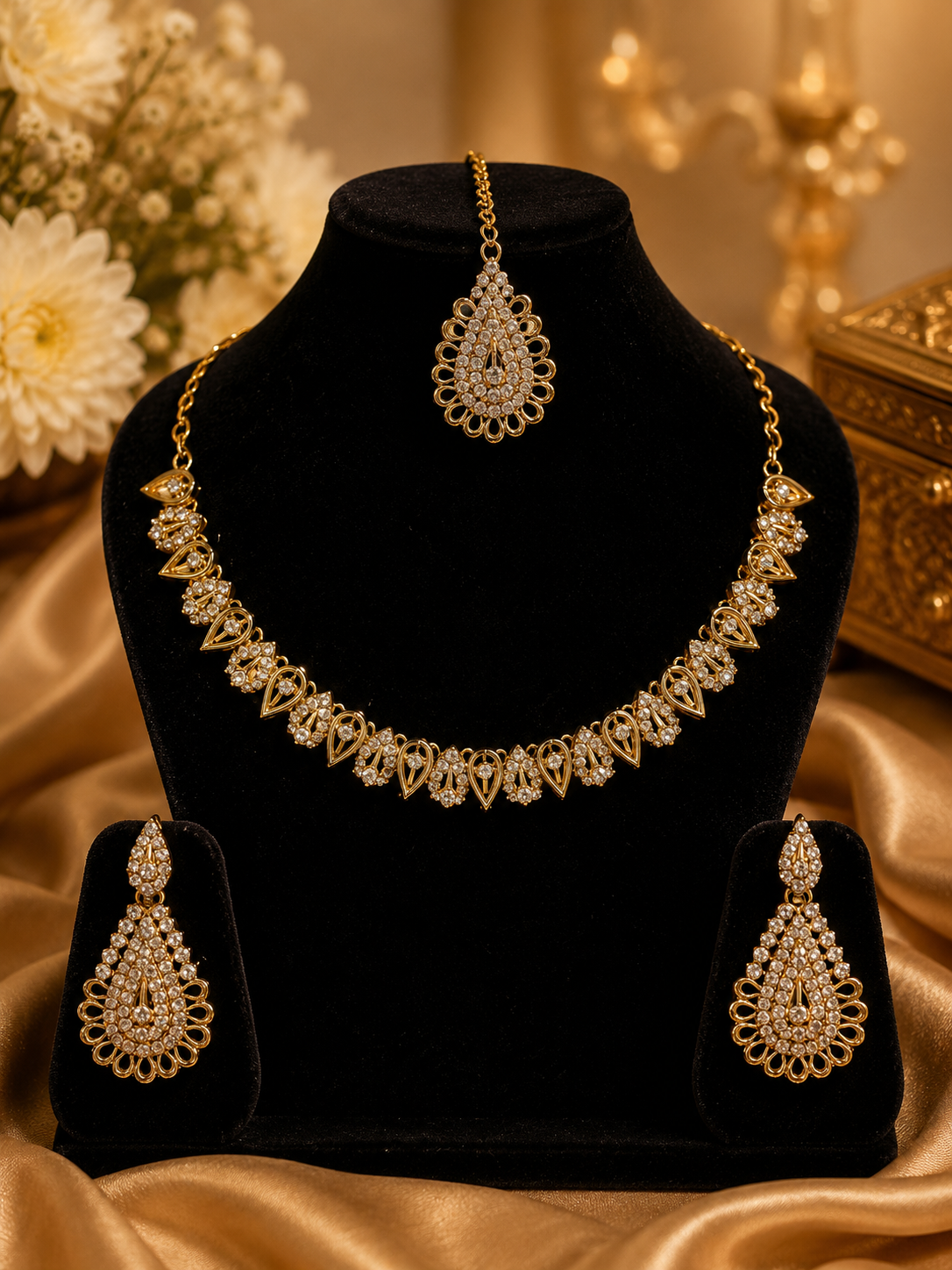 8900-4-SDO | Teardrop Filigree Crystal Necklace Set — SDO, view 1