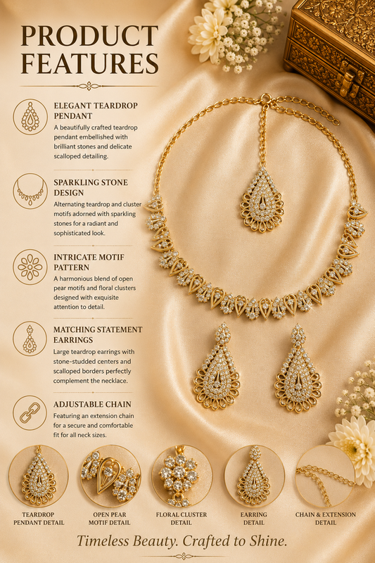 8900-4-SDO | Teardrop Filigree Crystal Necklace Set — SDO, view 2