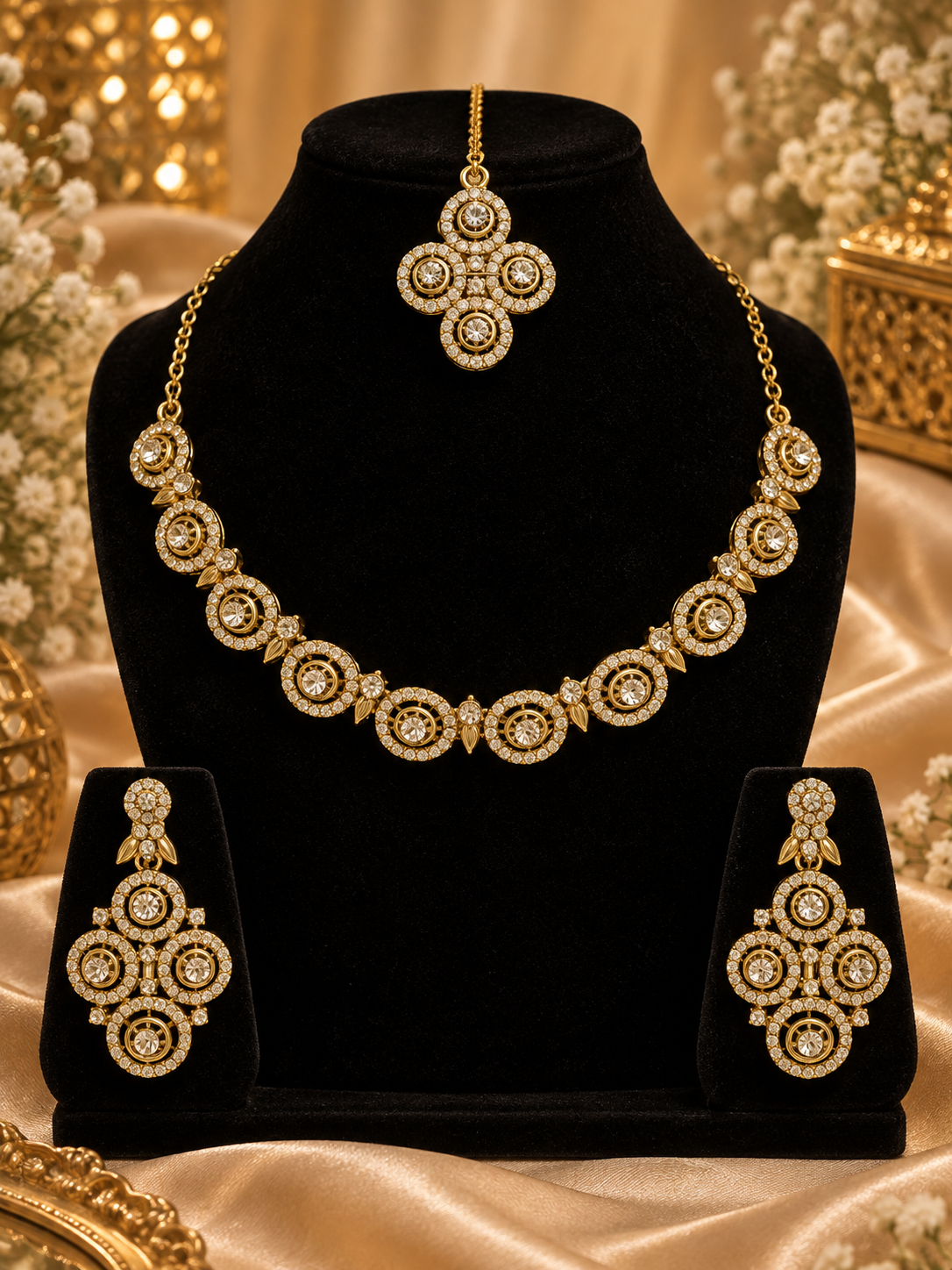 8900-5-sdo | Circular Crystal Motif Necklace Set — sdo, view 1