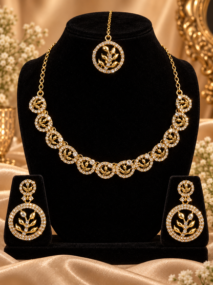 8900-6-sdo | Botanical Circle Crystal Necklace Set — sdo, view 1