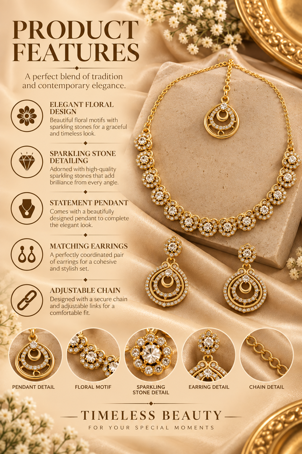 8900-8-SDO | Round Pendant Crystal Necklace Set — SDO, view 4