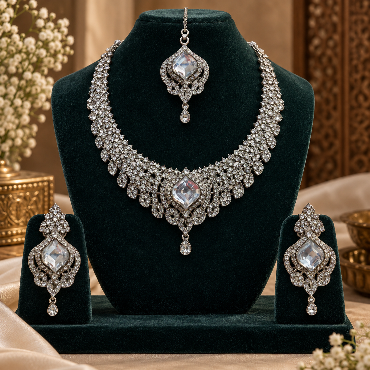 Floral Marquise Crystal Necklace Set - Chandelier by MSK Jewells