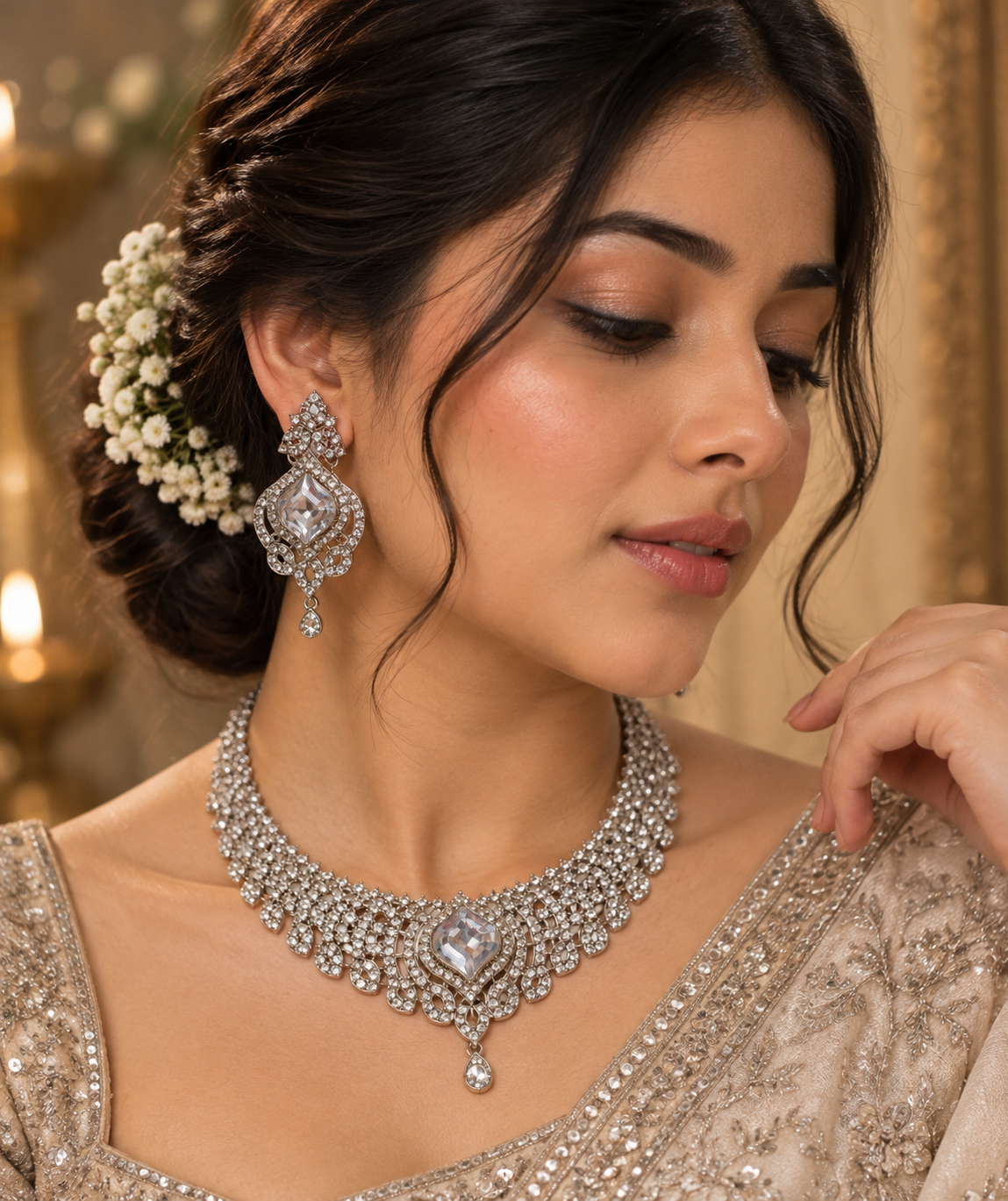 Floral Marquise Crystal Necklace Set - Chandelier by MSK Jewells