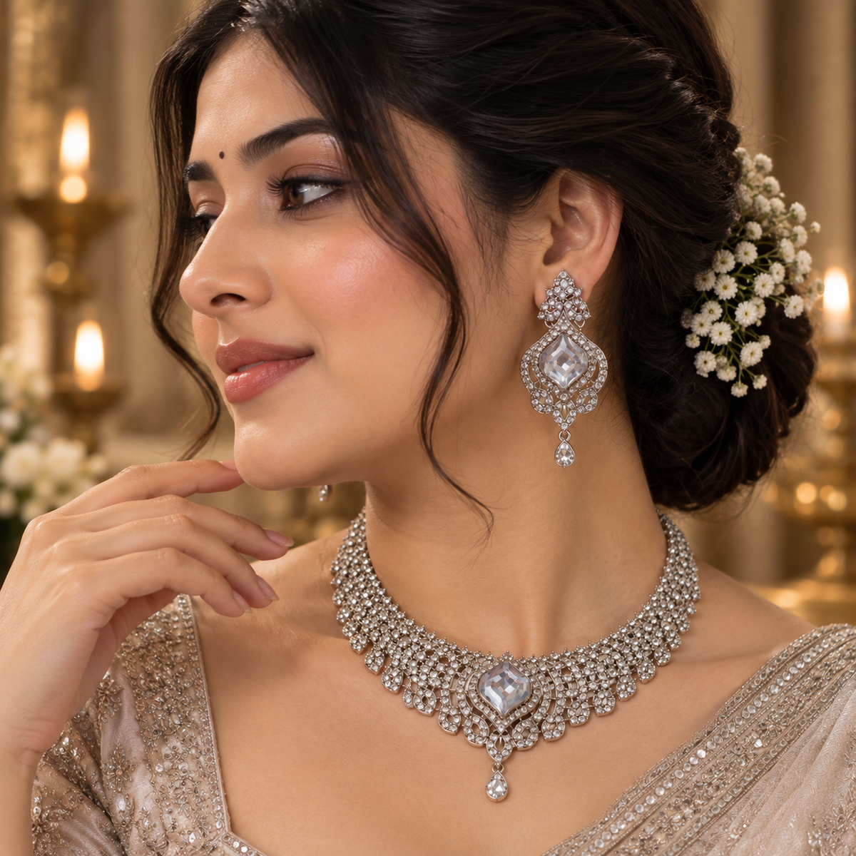 Floral Marquise Crystal Necklace Set - Chandelier by MSK Jewells