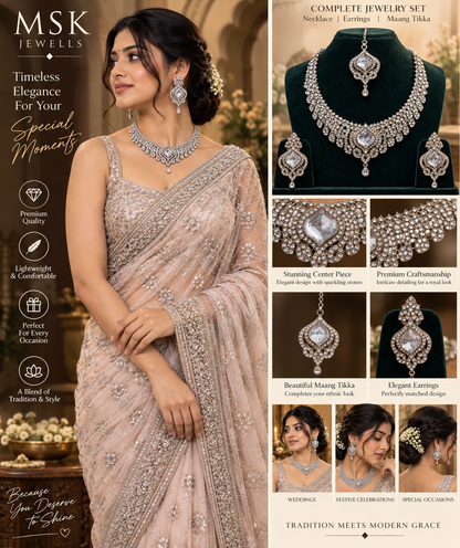 Floral Marquise Crystal Necklace Set - Chandelier by MSK Jewells