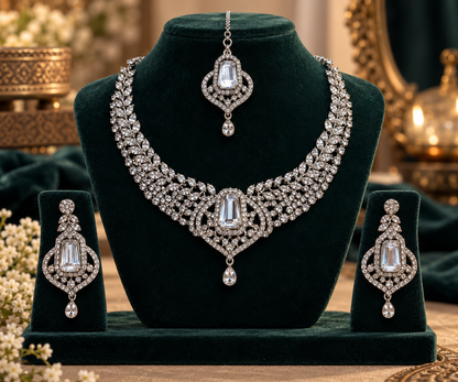 Emerald Cut Crystal Necklace Set - Chandelier by MSK Jewells