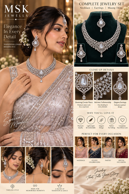 Emerald Cut Crystal Necklace Set - Chandelier by MSK Jewells