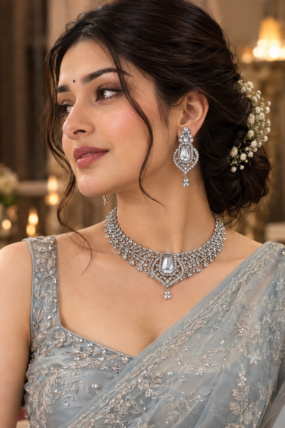 Emerald Cut Crystal Necklace Set - Chandelier by MSK Jewells