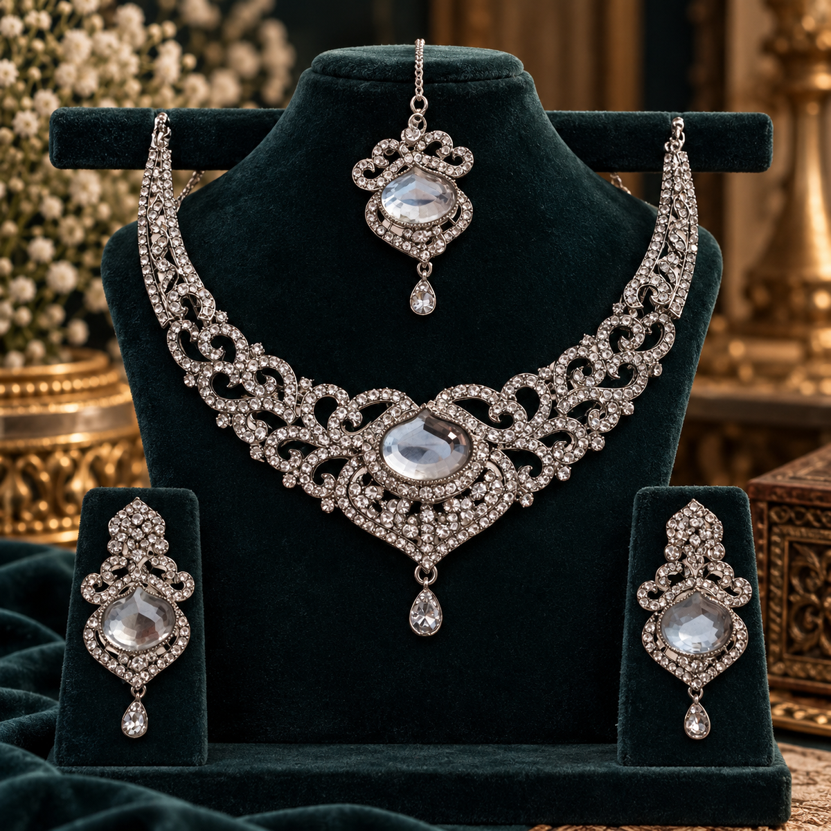 Regal Teardrop Crystal Necklace Set - Chandelier by MSK Jewells