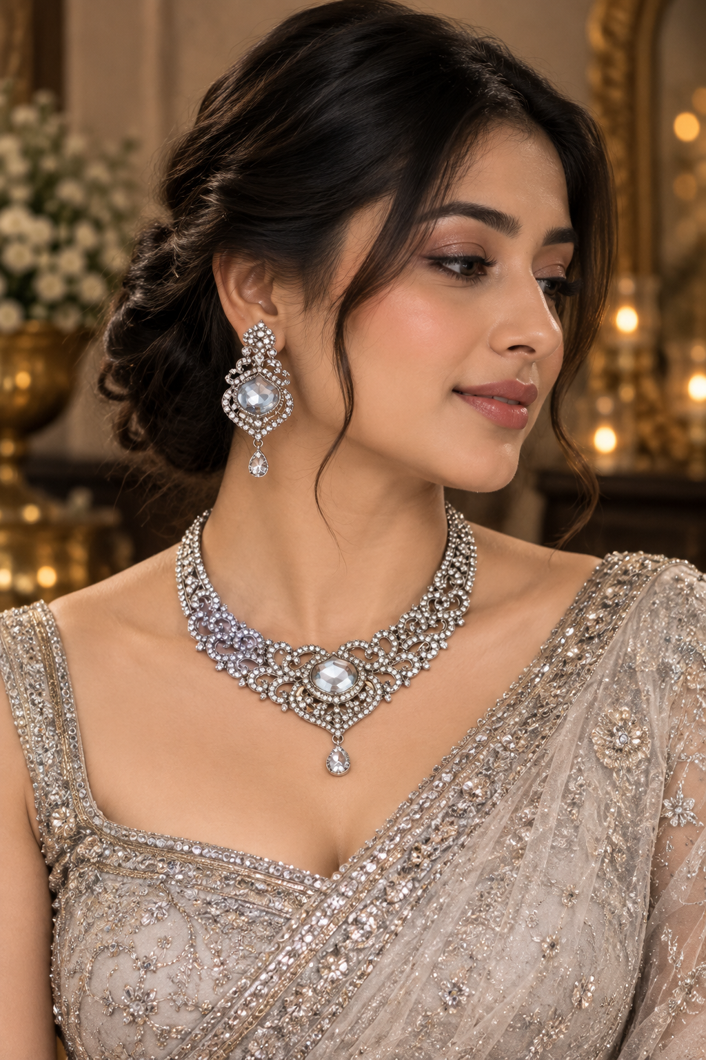 Regal Teardrop Crystal Necklace Set - Chandelier by MSK Jewells